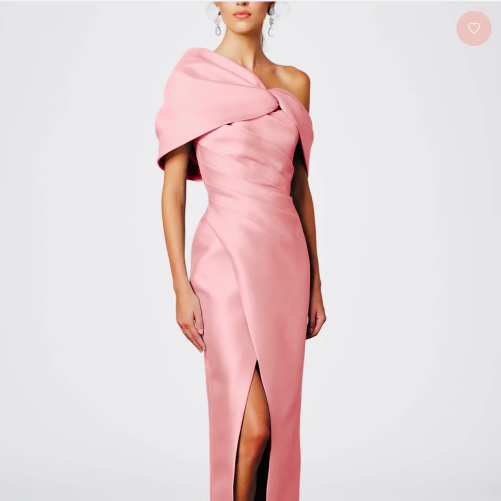 One-Shoulder Pink Satin Column Dress